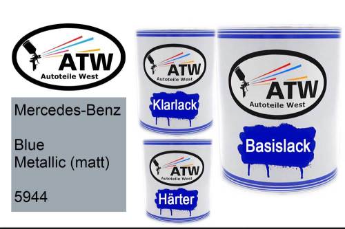 Mercedes-Benz, Blue Metallic (matt), 5944: 1L Lackdose + 1L Klarlack + 500ml Härter - Set, von ATW Autoteile West.